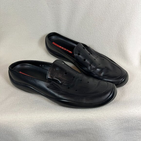 Prada Men's Black Leather Loafers Slip On Breathable Clog Size 11 - Picture 3 of 10